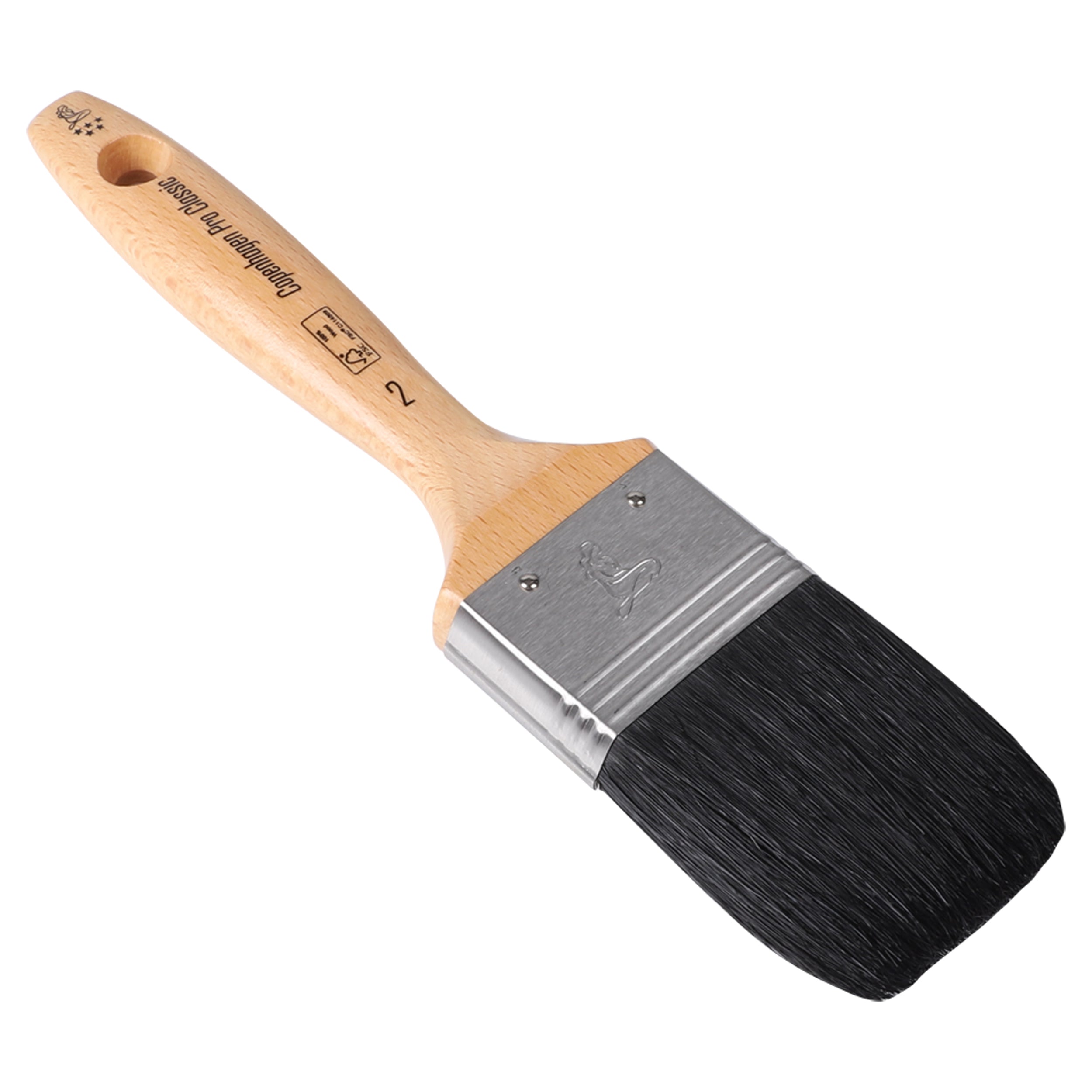 Copenhagen Pro CLASSIC Platte kwast 5*, mt. 2, Zwart Chinees varkenshaar, FSC houten steel
