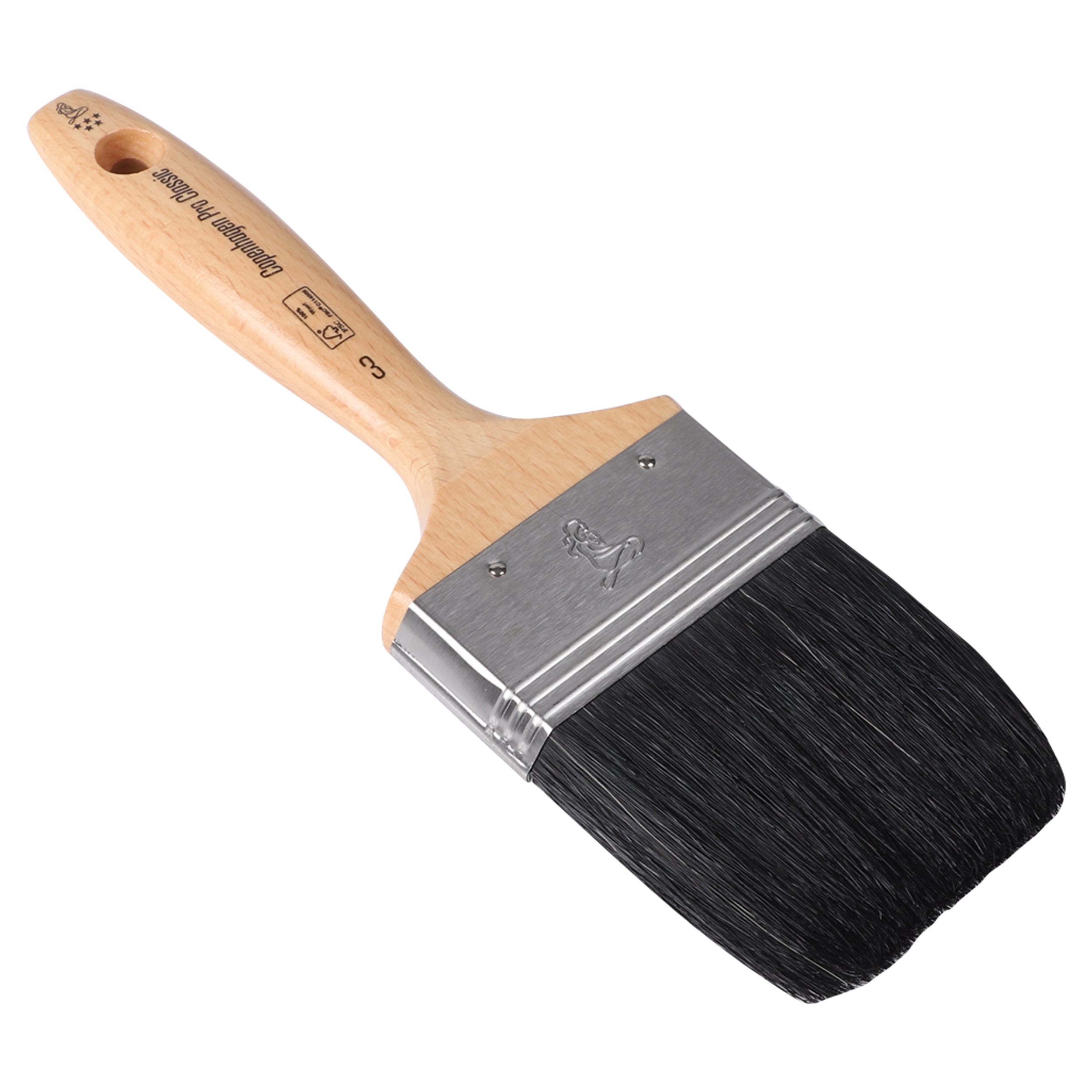 Copenhagen Pro CLASSIC Platte kwast 5*, mt. 3, Zwart Chinees varkenshaar, FSC houten steel