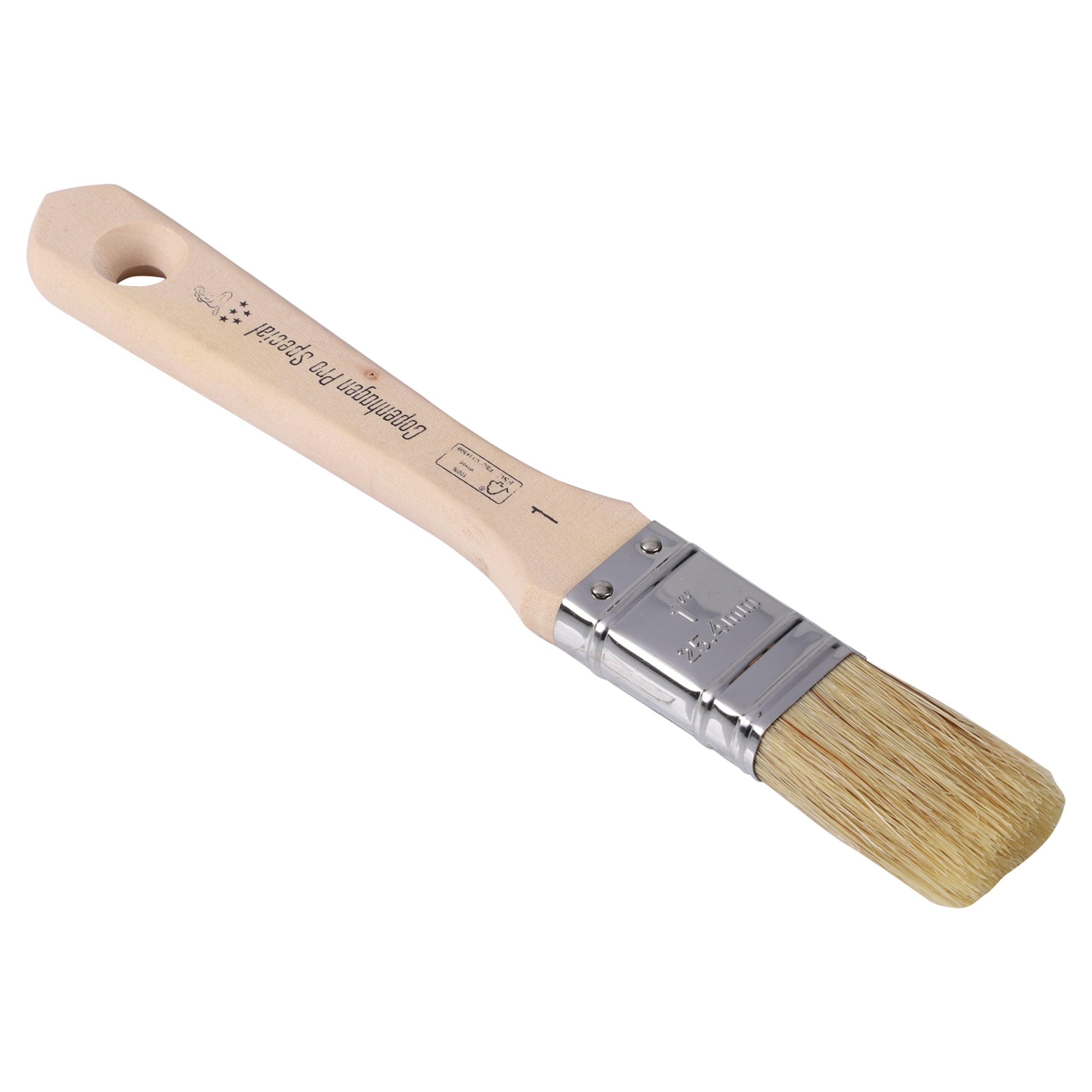 Copenhagen Pro 2 componenten Platte kwast 5*, mt. 1, Wit Chinees varkenshaar, FSC houten steel