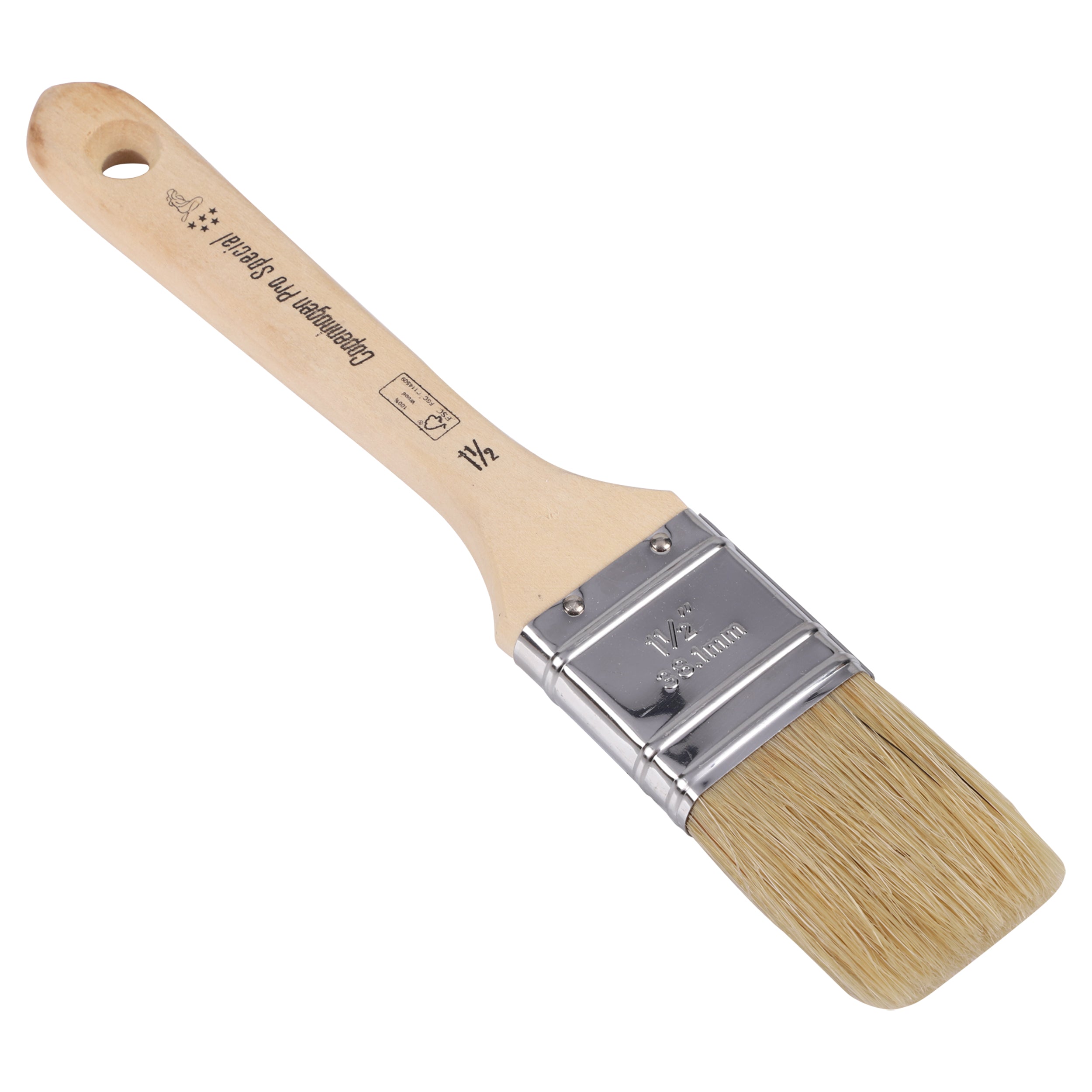 Copenhagen Pro 2 componenten Platte kwast 5*, mt. 1.5, Wit Chinees varkenshaar, FSC houten steel