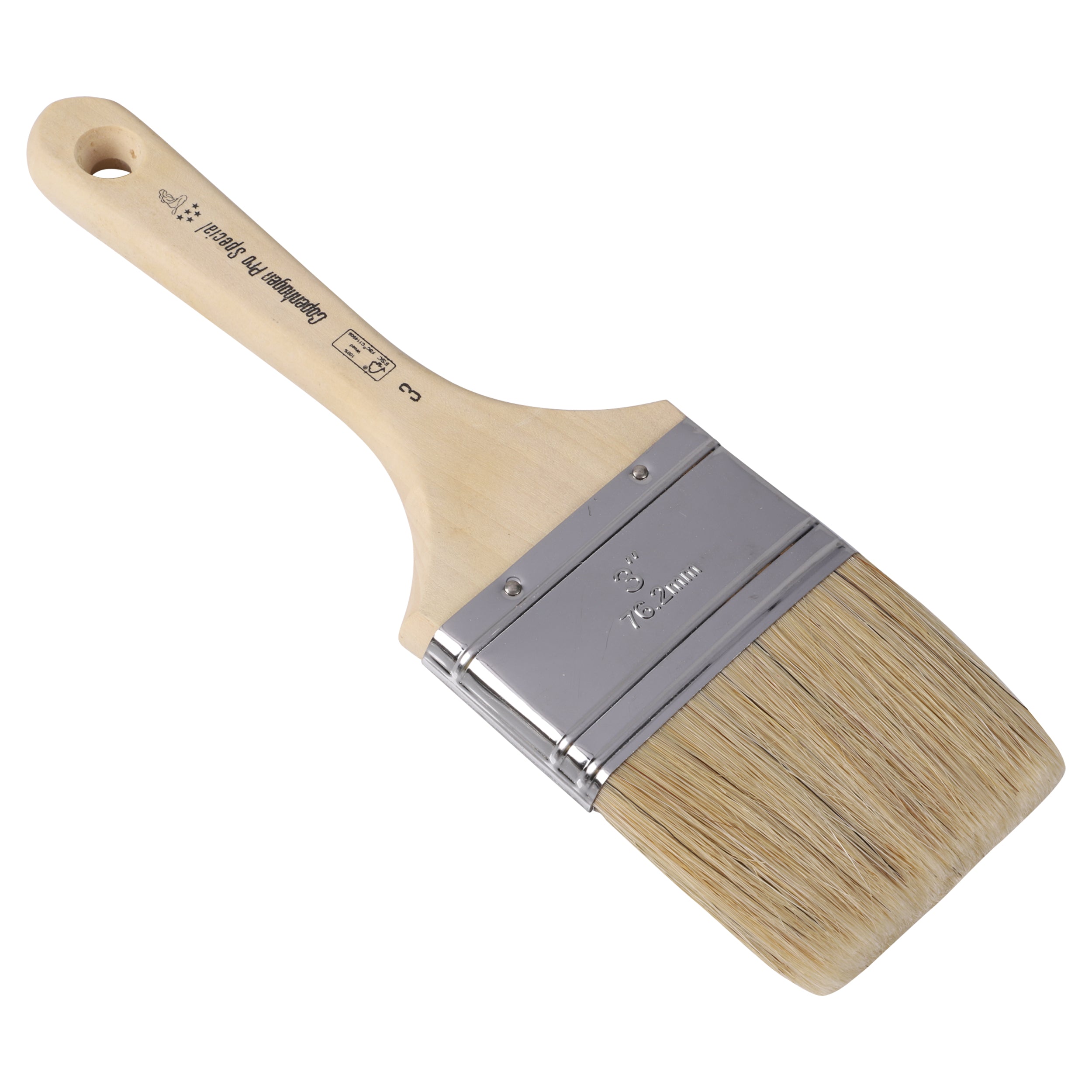 Copenhagen Pro 2 componenten Platte kwast 5*, mt. 3, Wit Chinees varkenshaar, FSC houten steel