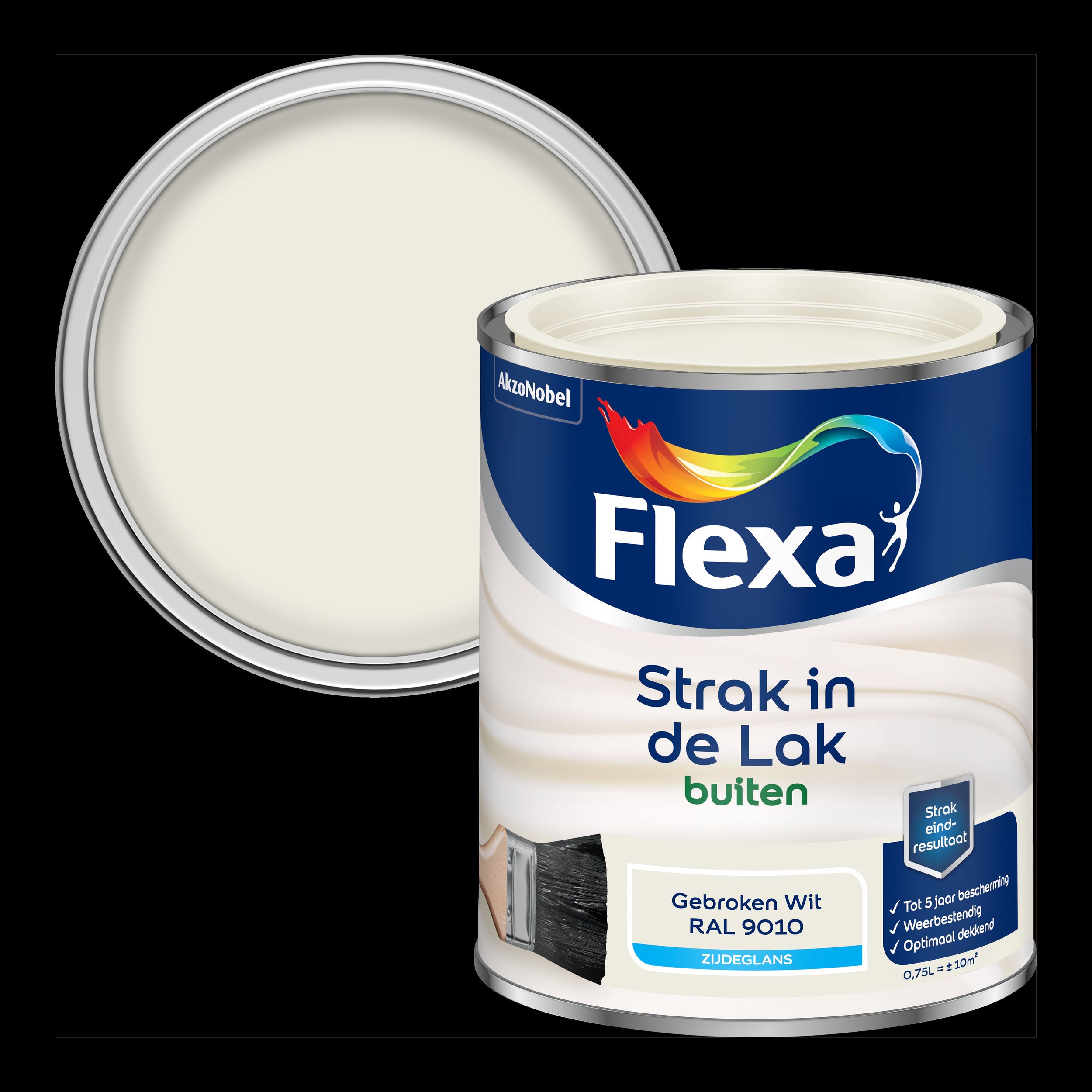 Flexa lak Strak de Lak zijdeglans gebroken wit RAL9010 750ml