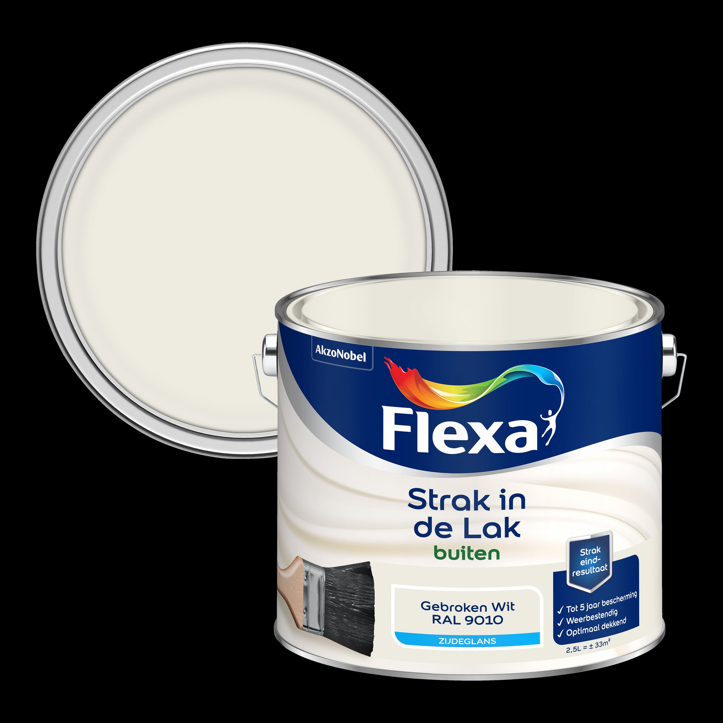 Flexa lak Strak de Lak zijdeglans gebroken wit RAL9010 2,5L