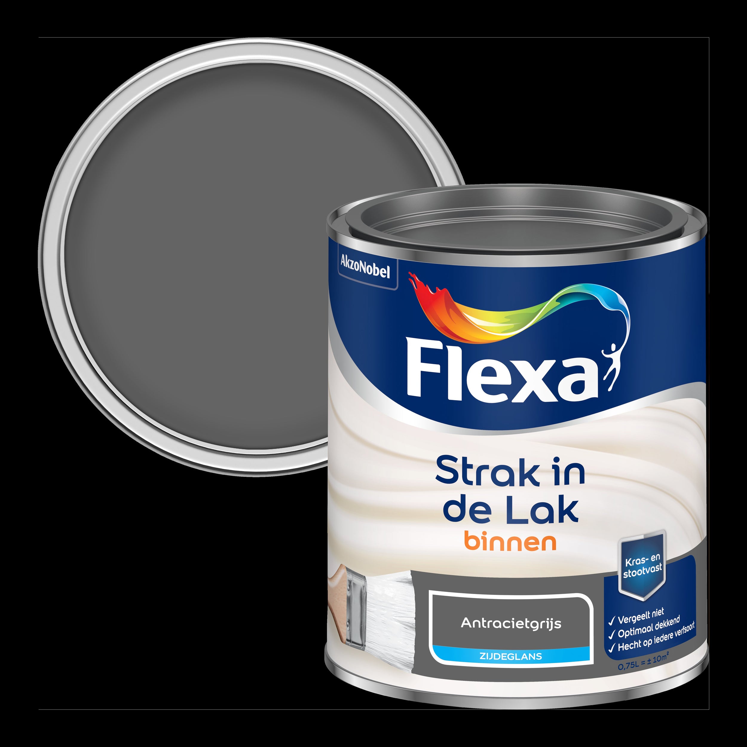Flexa Strak in de Lak watergedragen zijedglans antraciet 750ml
