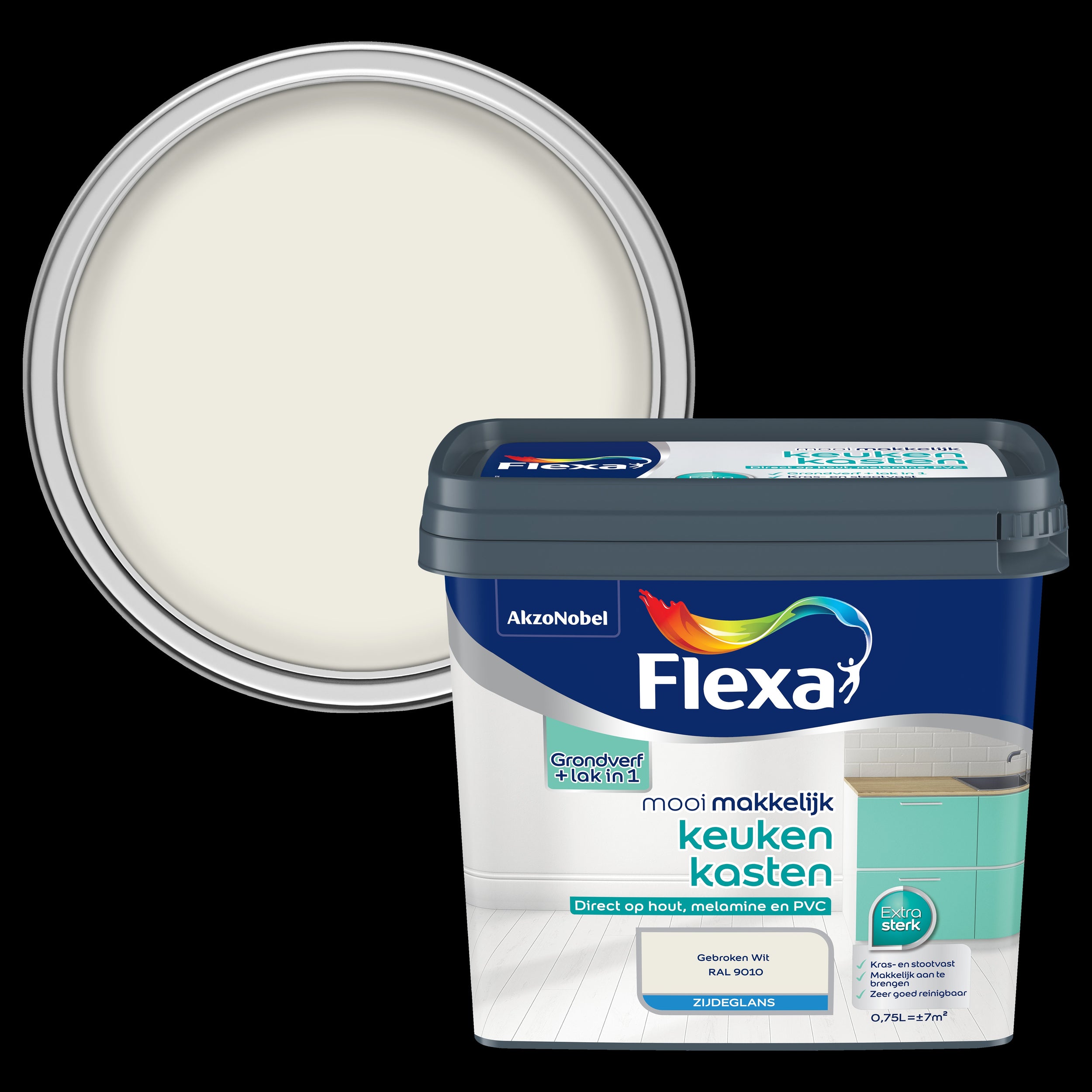 Flexa lak mooi makkelijk keukenkasten zijdeglans gebroken wit 750ml