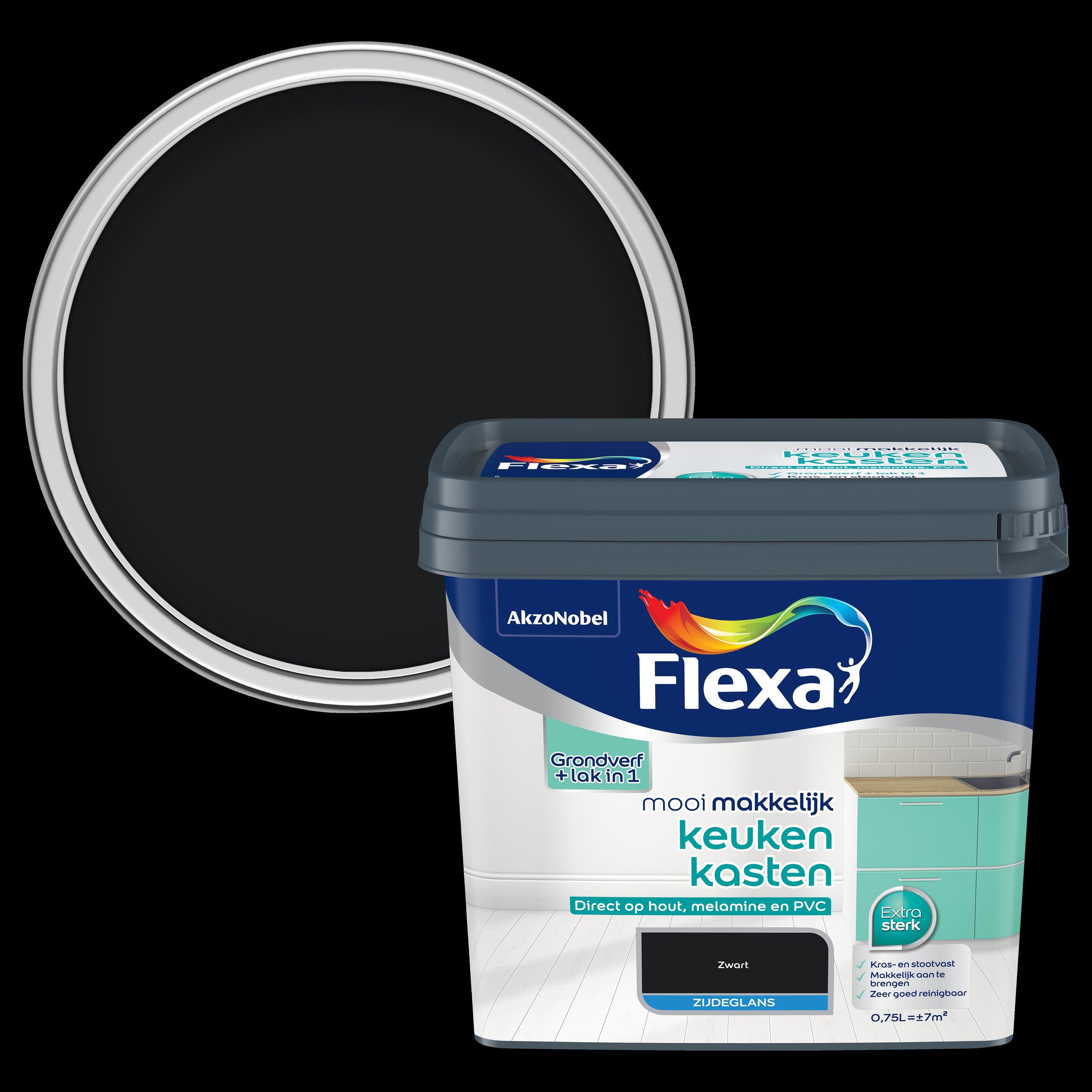 Flexa lak Mooi Makkelijk Keukenkasten zijdeglans zwart 750ml