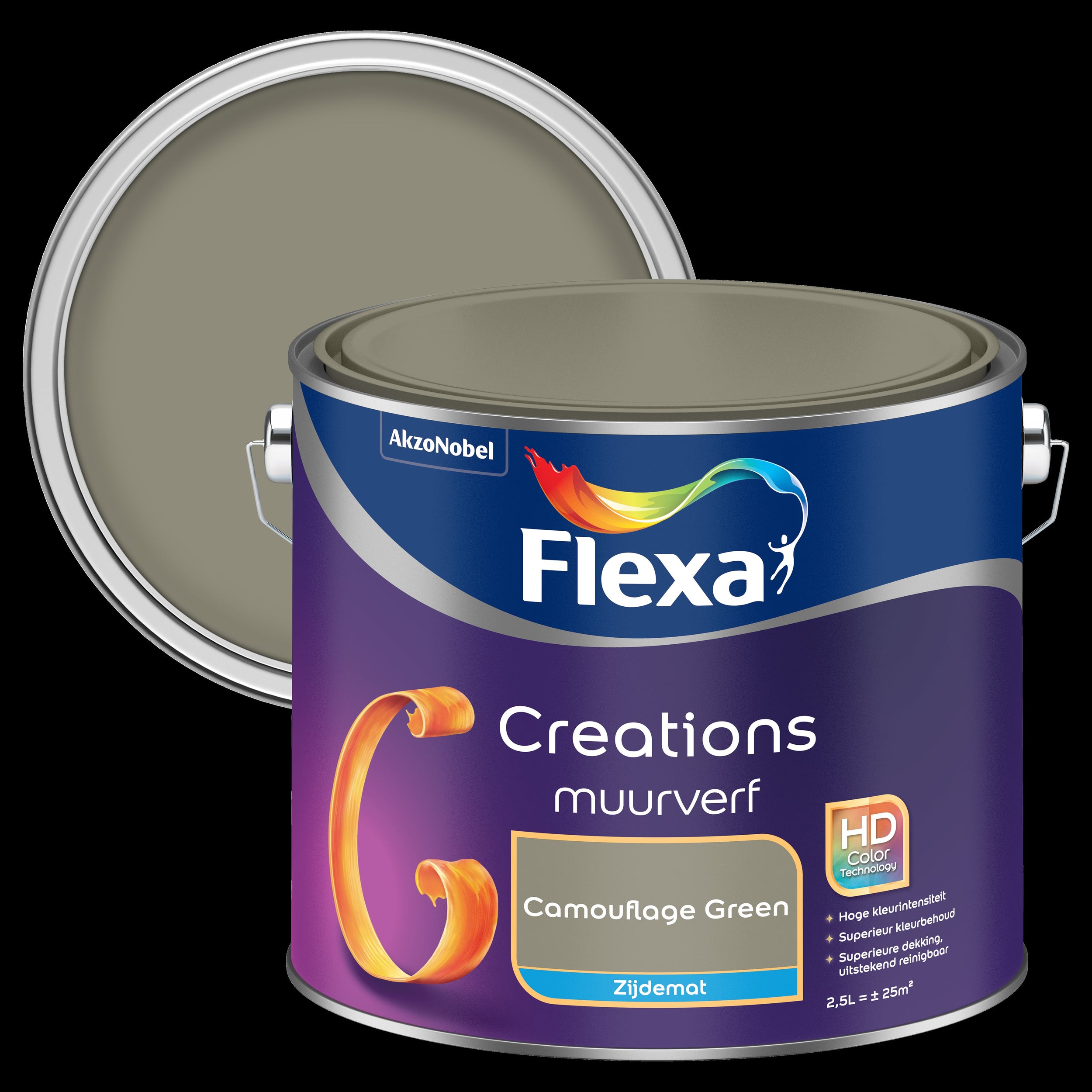 Flexa creations muurverf zijdemat camouflage green 2,5L