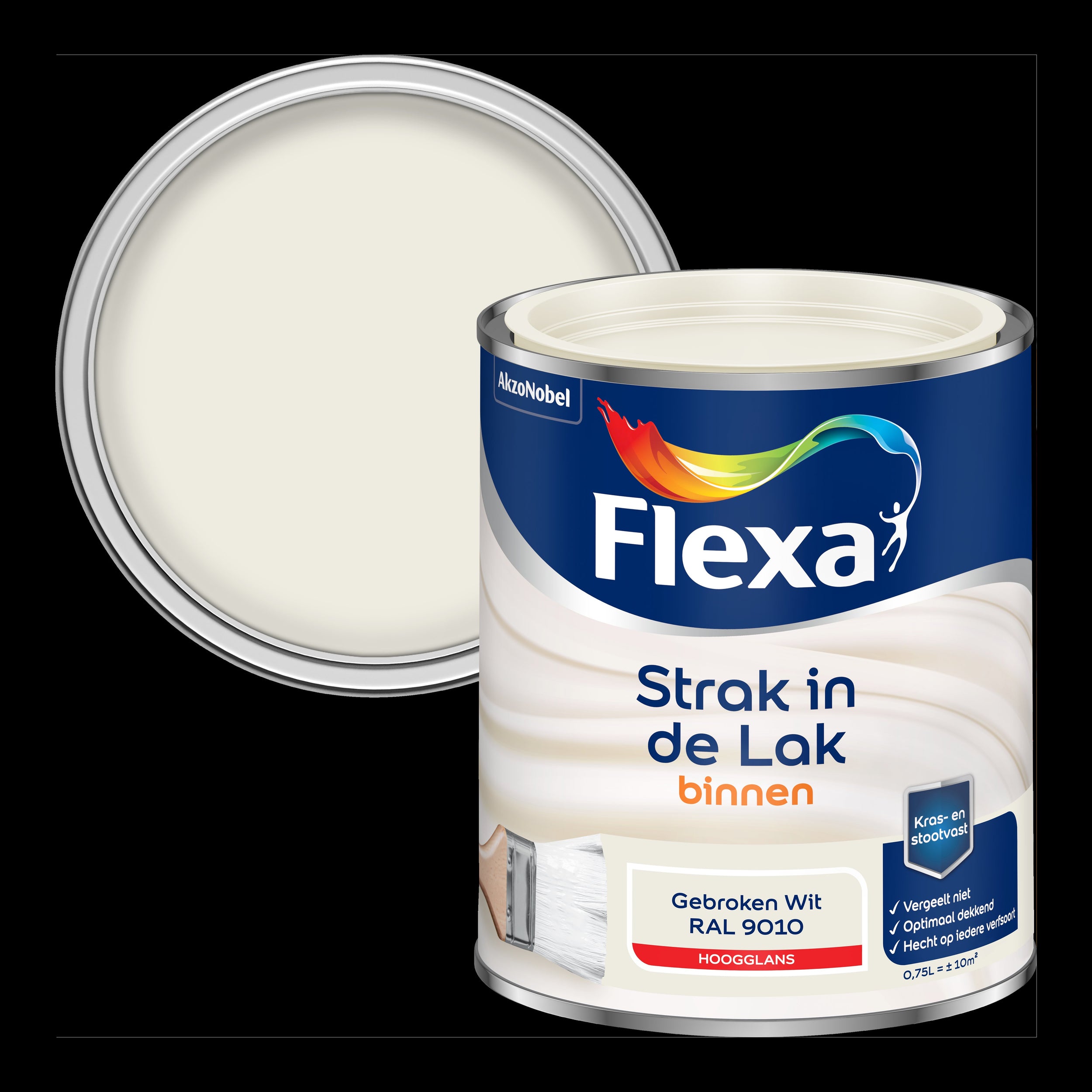 Flexa strak in de lak hoogglans gebroken wit RAL9010 750ml