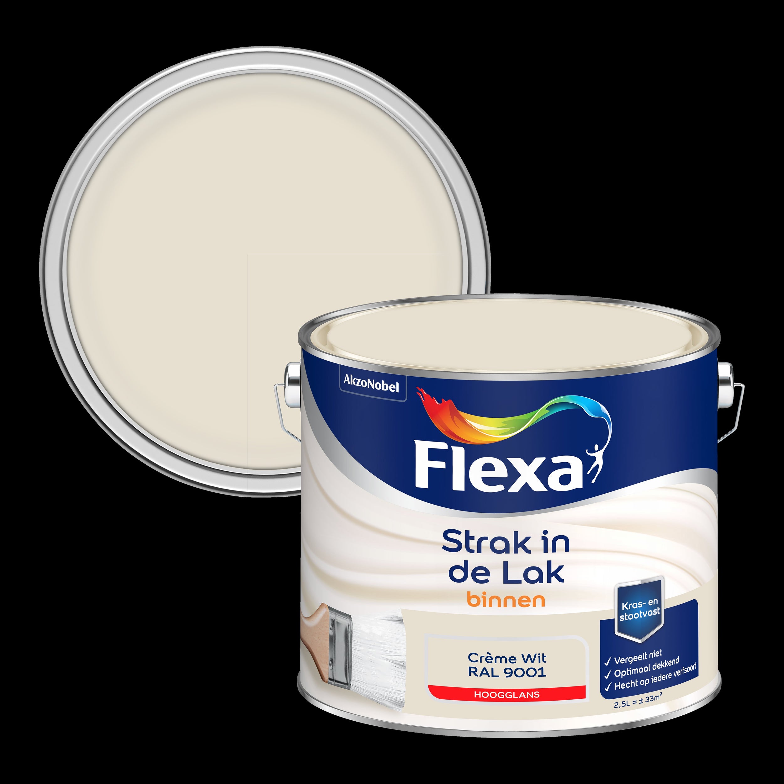 Flexa strak in de lak hoogglans crème wit RAL9001 2,5L