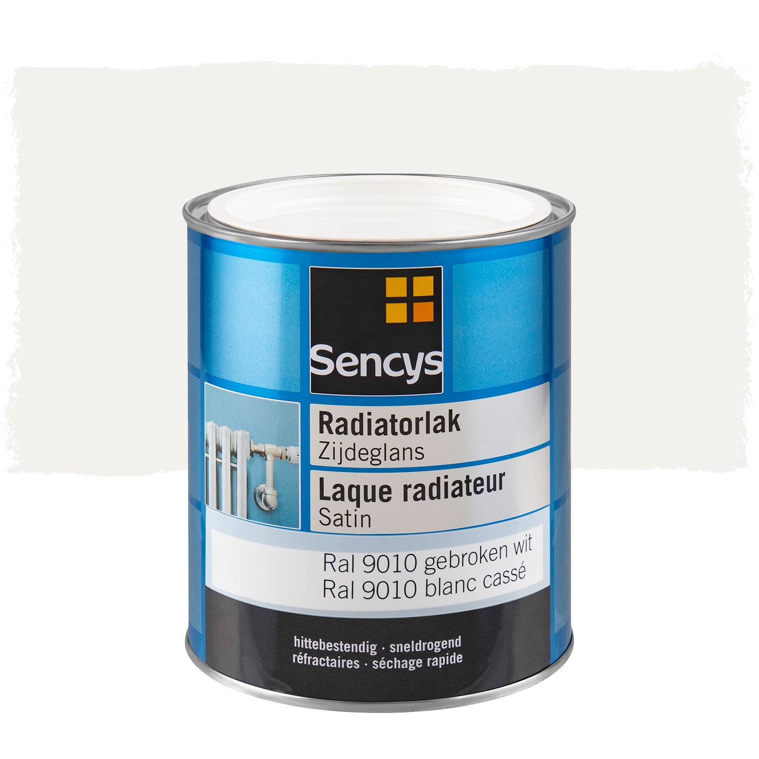 Sencys radiatorlak zijdeglans gebroken wit RAL 9010 750ml