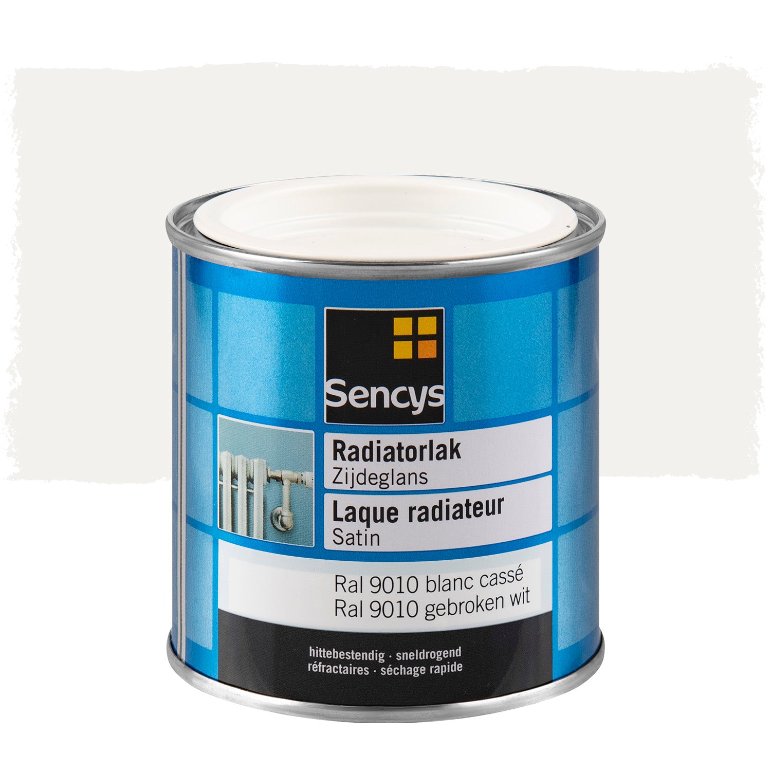 Sencys radiatorlak zijdeglans gebroken wit RAL 9010 250ml
