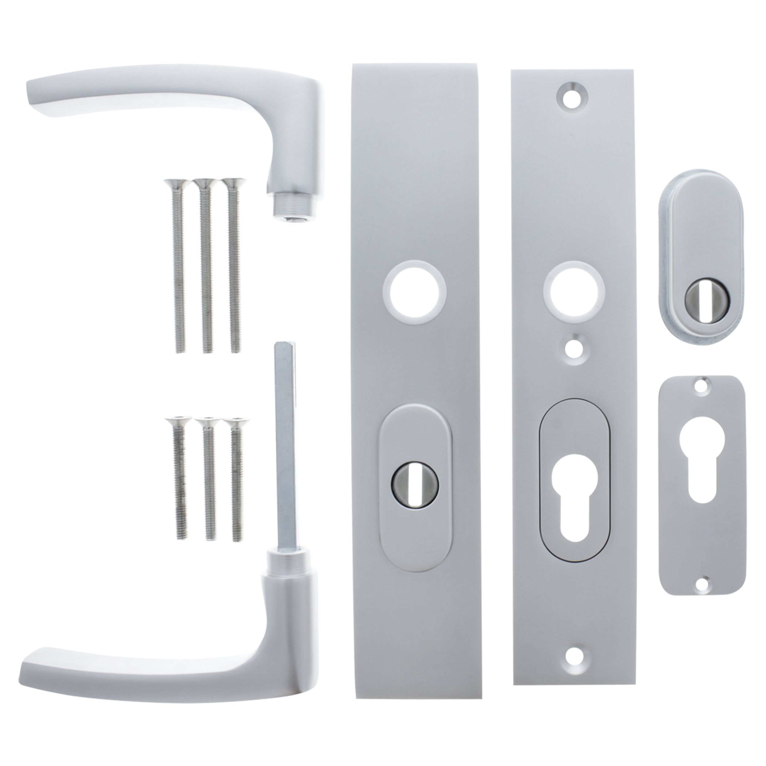 Starx Veiligheidsbeslag buitendeur - SKG*** - met kerntrekbeveiliging - aluminium F1 - recht kortschild - 195x50mm kruk/kruk PC55/72
