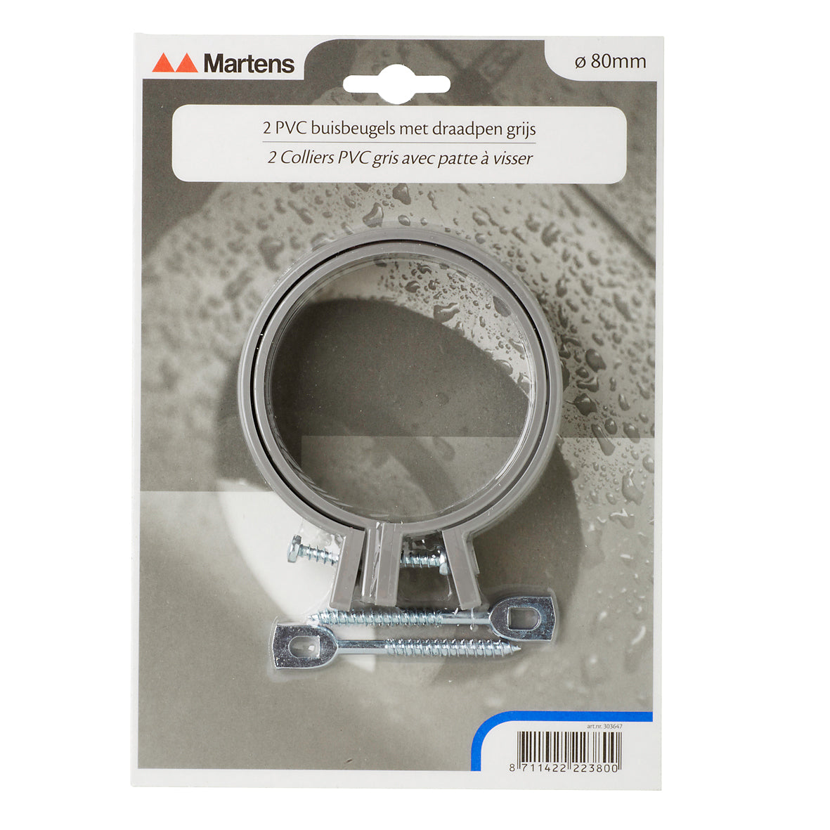 Martens buisbeugel met M6-pen - PVC - Grijs - Ø80mm - 2 stuks