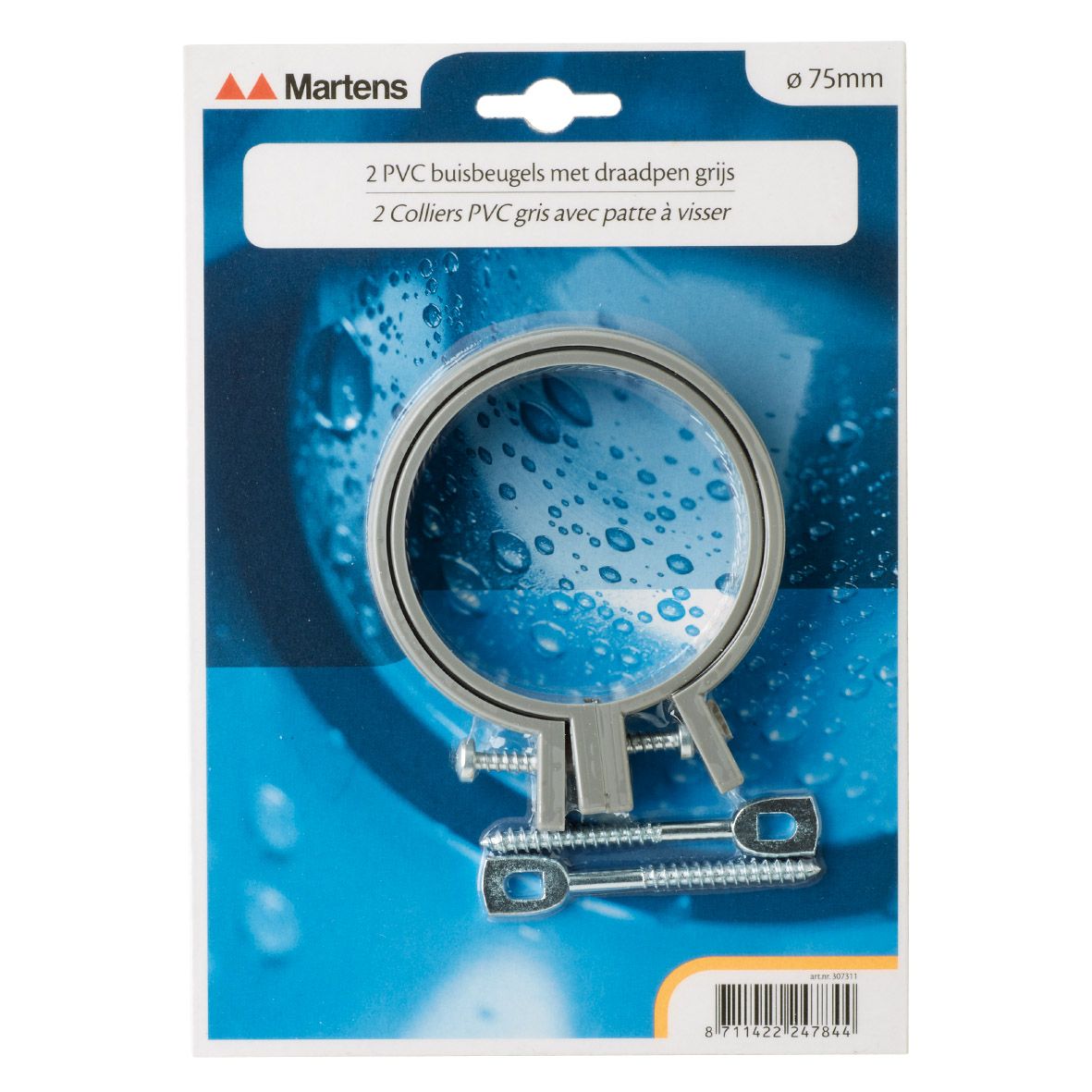 Martens buisbeugel met M6-pen - PVC - Grijs - Ø75mm - 2 stuks