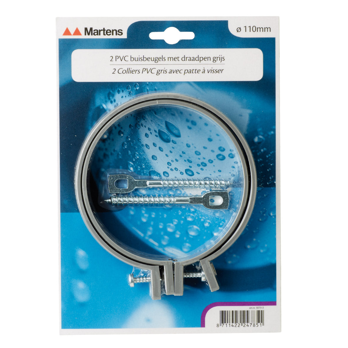 Martens buisbeugel met M8-pen - PVC - Grijs - Ø110mm - 2 stuks