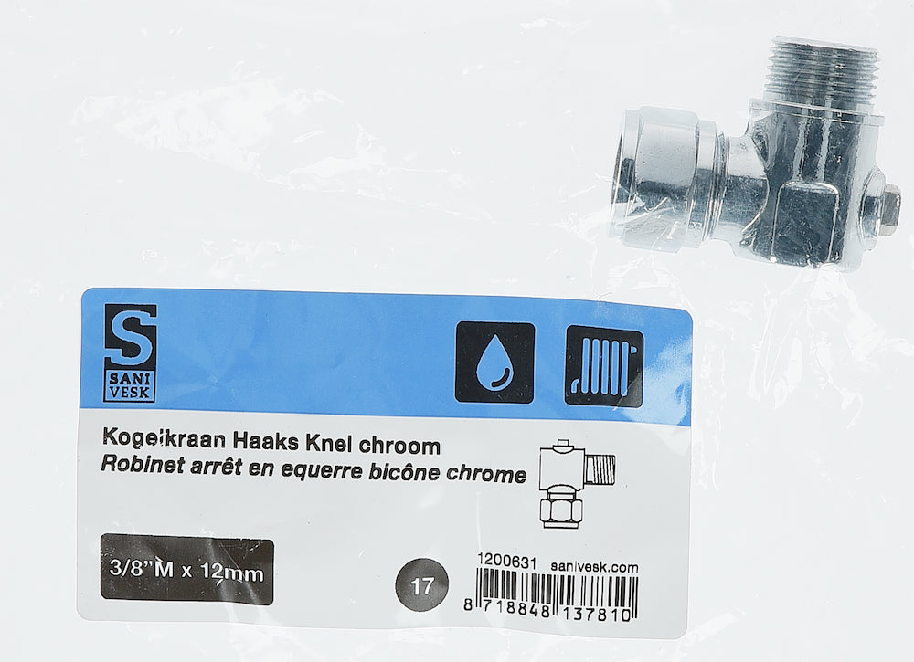Sanivesk kogelkraan haaks Mini met schroef bediening chroom 12mm x3/8