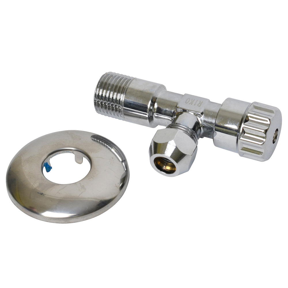 Sanivesk hoekstopkraan met rozet 1/2" buitendraadx10mm chroom