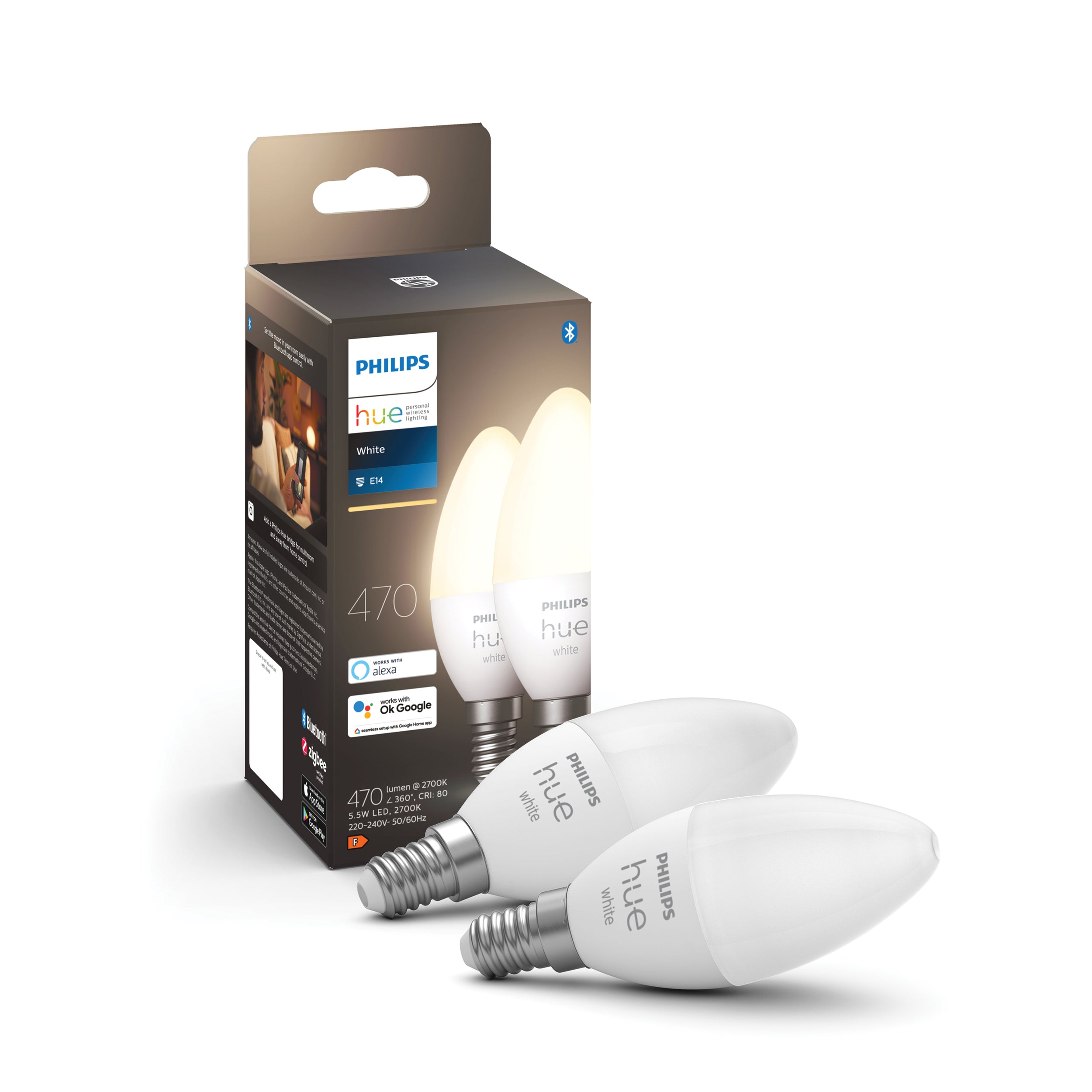 Philips Hue slimme ledlamp P45 warm wit E14 5,7W 2 stuks