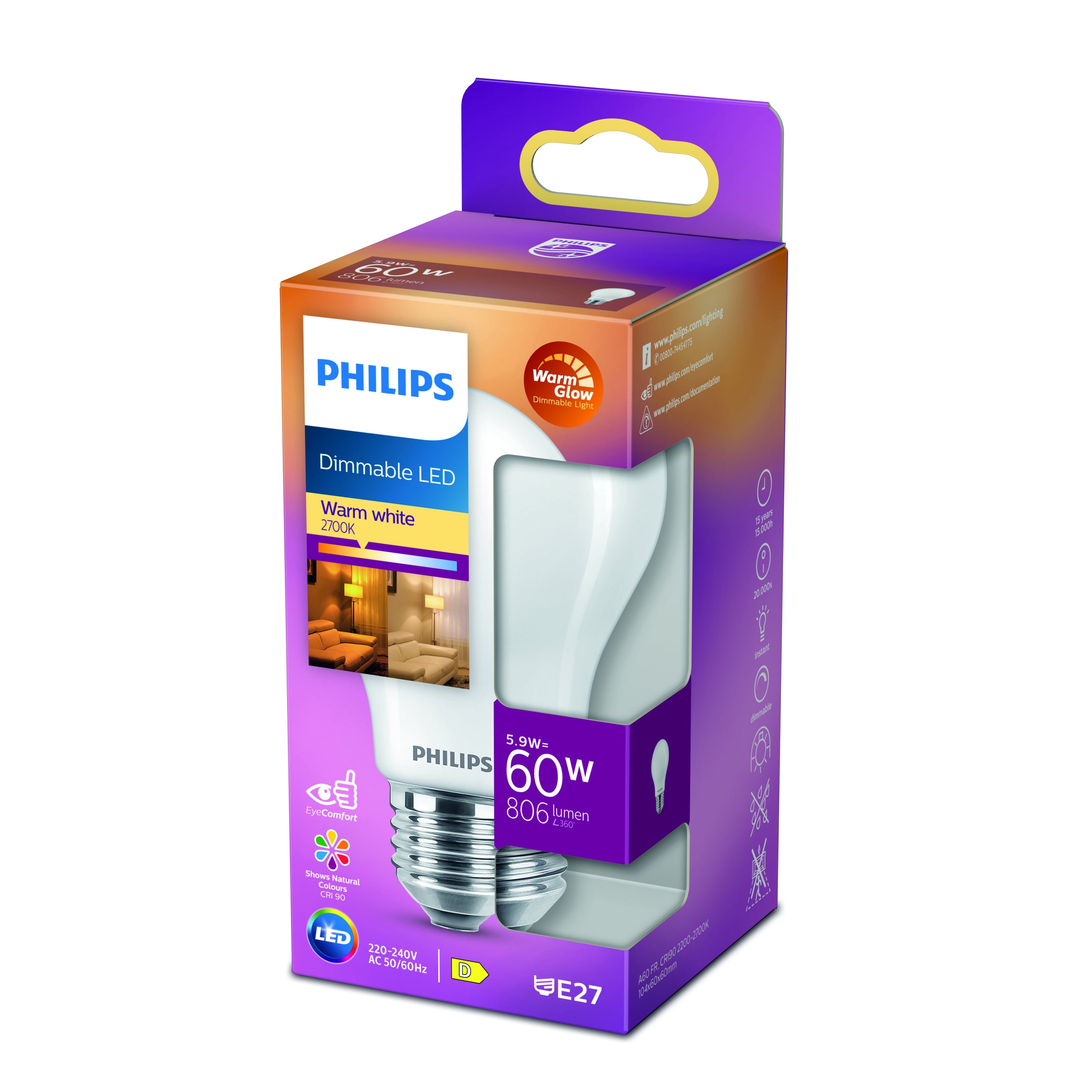 Philips ledlamp A60 warm wit E27 5,9W