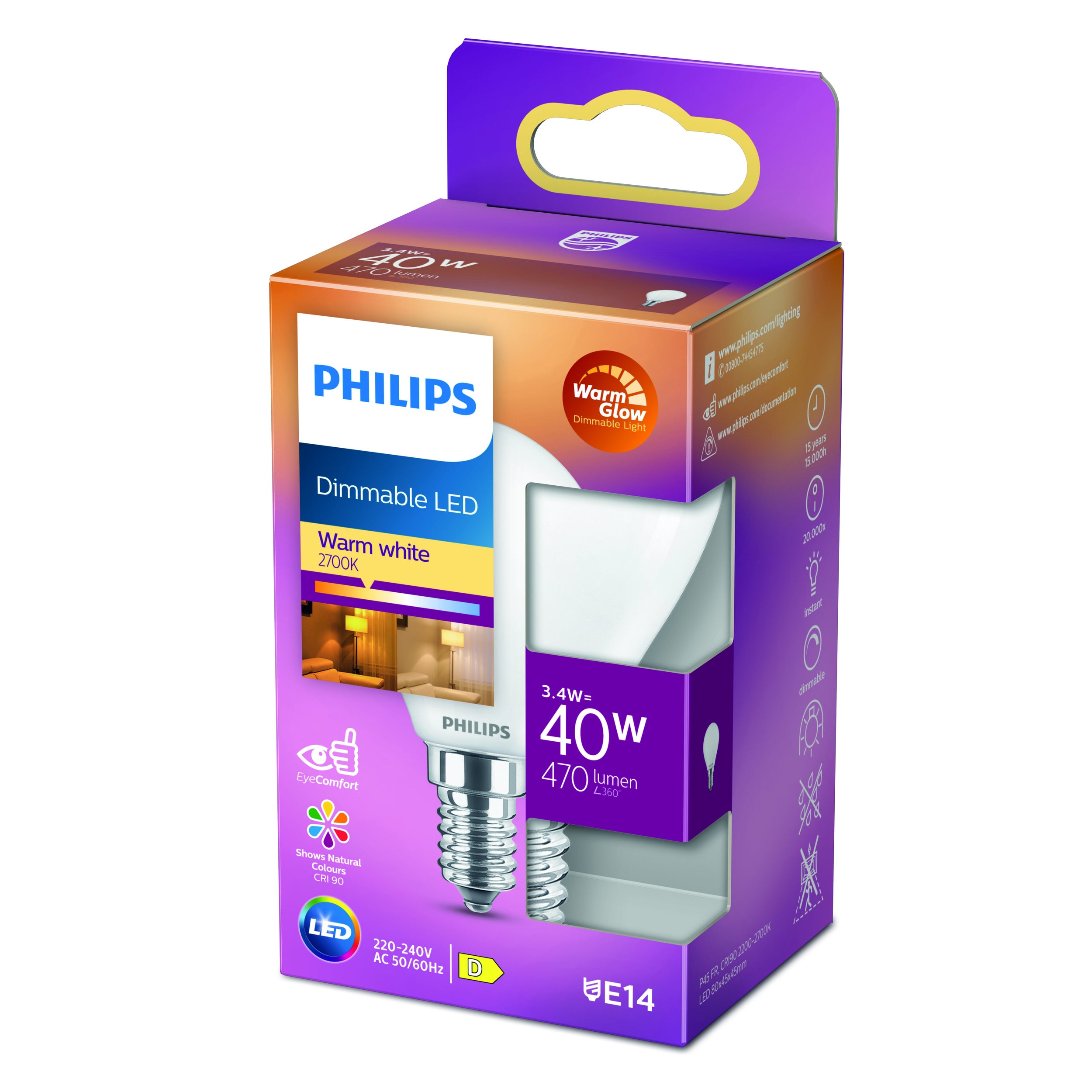 Philips ledkogellamp E14 3,4W