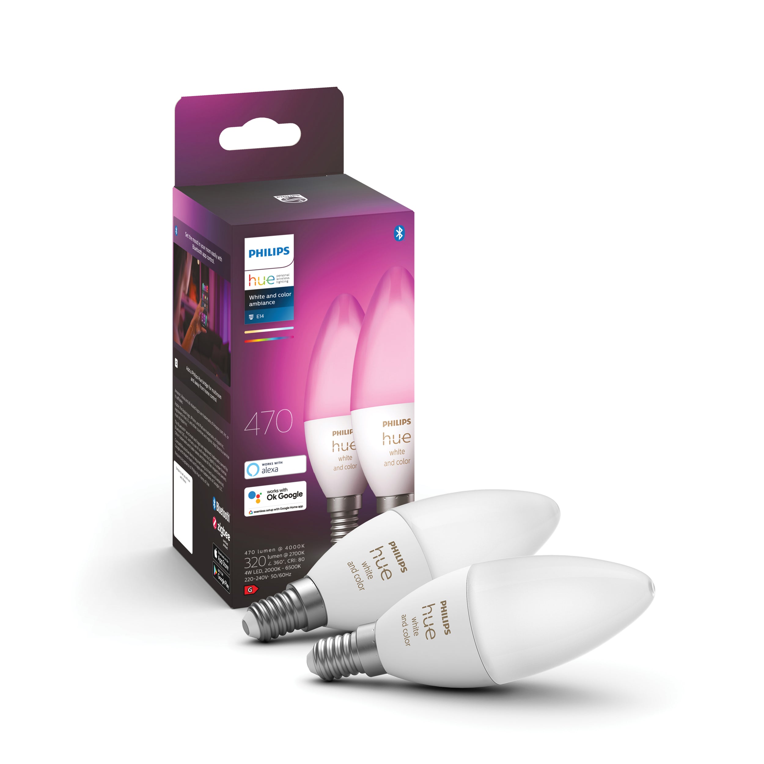 Philips Hue kaarslamp wit en gekleurd licht E14 4W 2 stuks