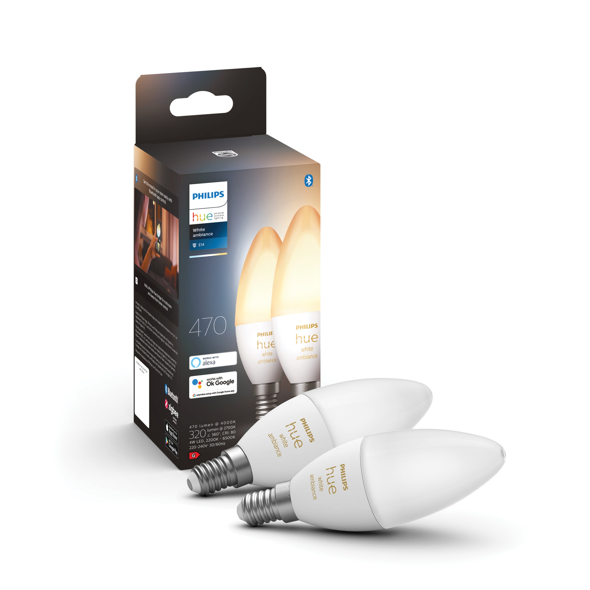 Philips Hue kaarslamp E14 4W 2 stuks