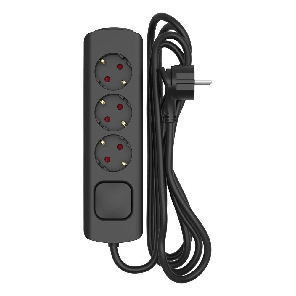 Sencys Stekkerdoos 3-voudig zwart 3 meter