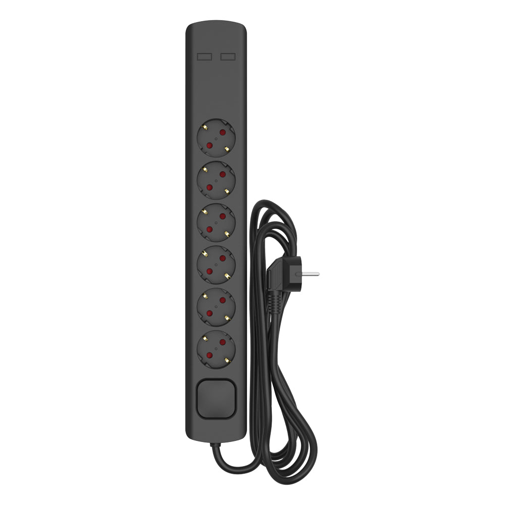 Sencys Stekkerdoos 6-voudig zwart 3 meter
