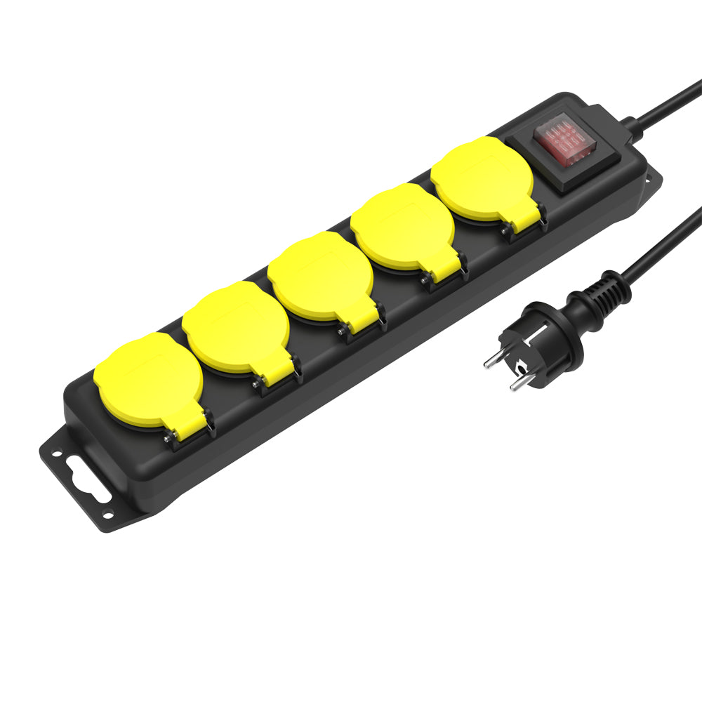 Sencys Stekkerdoos 5-voudig voor buiten (IP44) zwart/geel 3 meter