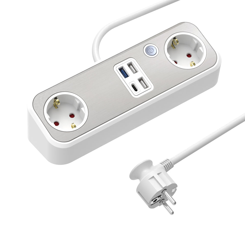 Sencys Stekkerdoos 2-voudig met USB (type A+C) grijs 1,5 meter