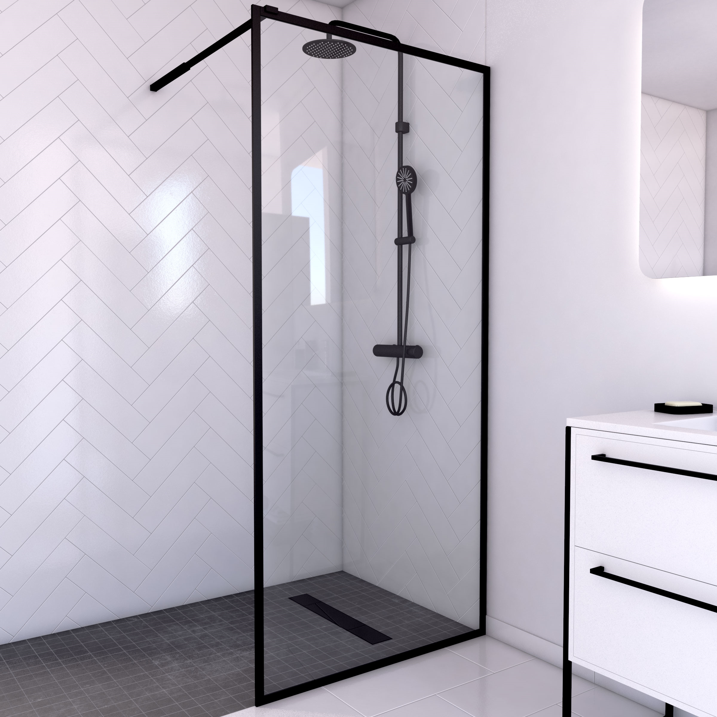 Aurlane - Inloopdouche Edge 90 x 200CM - Zwart Profiel - 6 mm Helder Glas