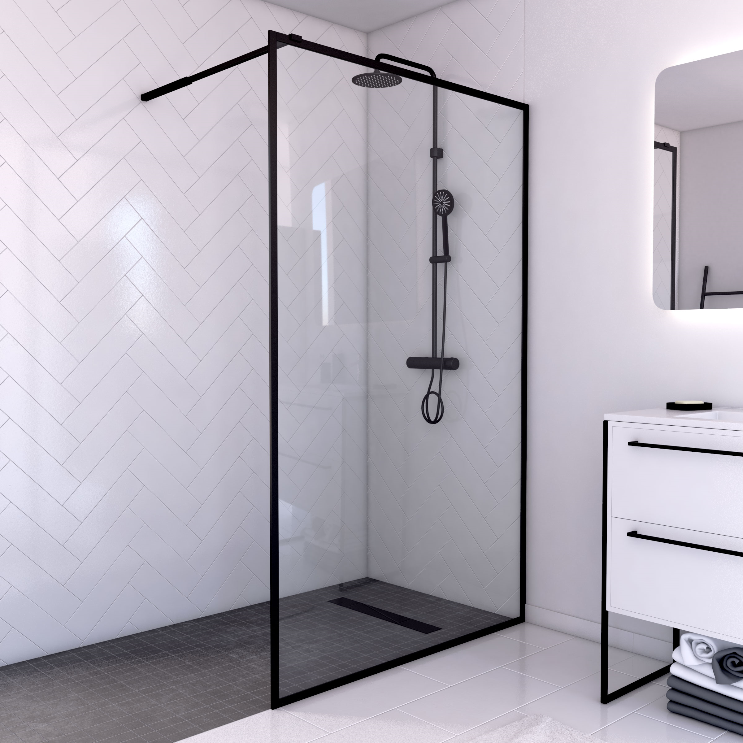 Aurlane - Inloopdouche Edge 120 x 200CM - Zwart Profiel - 6 mm Helder Glas