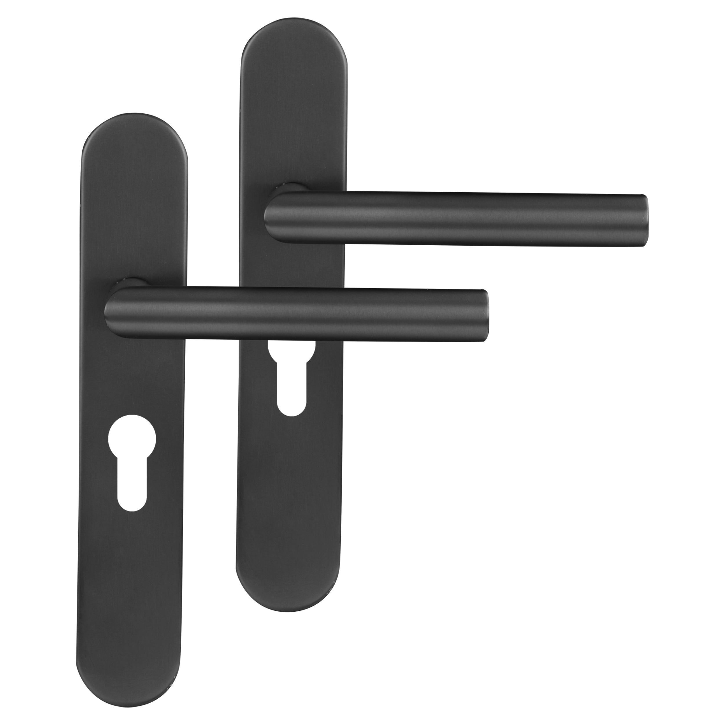 Differnz Signature Serie Amsterdam Deurklink ovaal langschild Profielcilinder gun metal Roestvrij staal