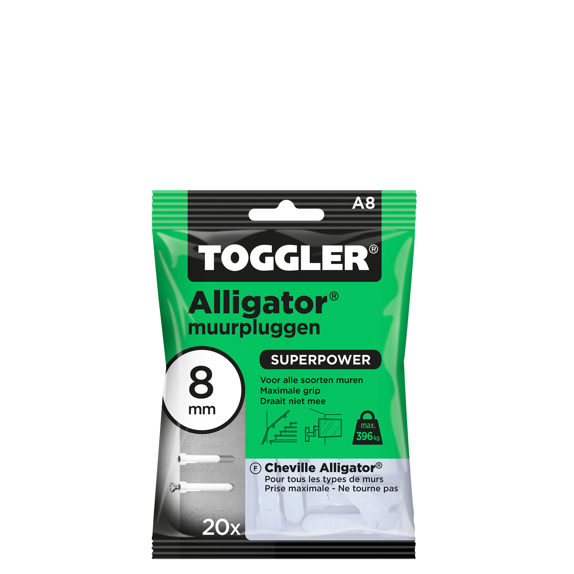 Toggler Alligator muurplug A8 Ø8mm 20st.