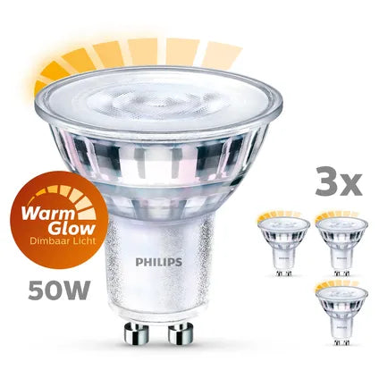 Philips ledspot dimbaar warm wit GU10 3,8W 3 stuks