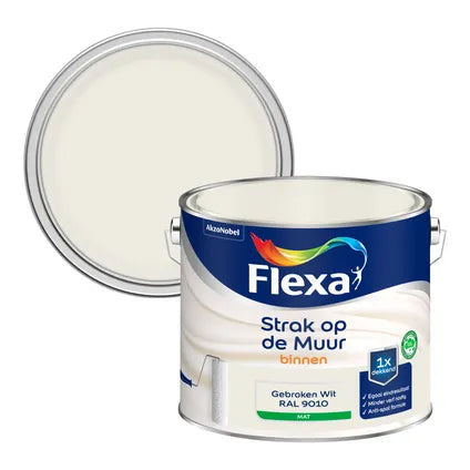 Flexa strak op de muur buiten zijdemat gebroken wit / ral 9010 2,5 l