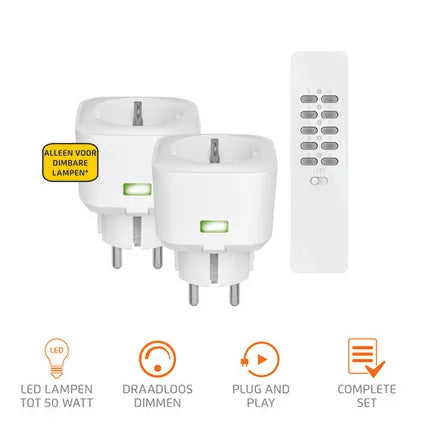 KlikAanKlikUit set afstandsbediening + 2 compacte stopcontactdimmers