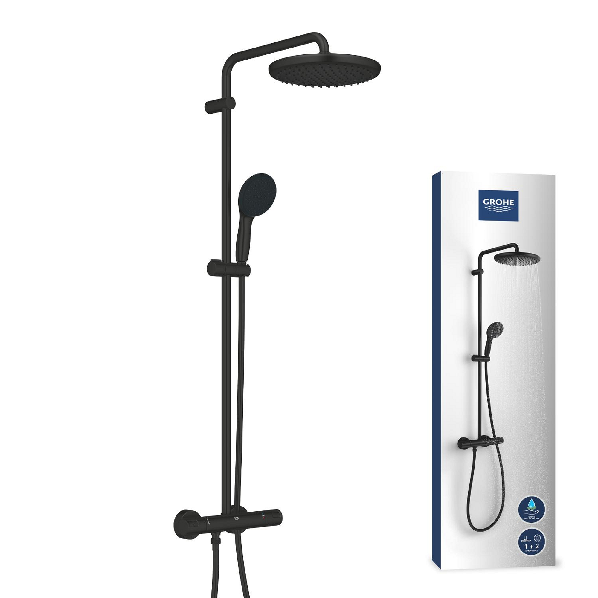 Grohe Regendouche - Vitalio Start Shower System - Zwart - Waterbesparend - Met Thermostatische Kraan