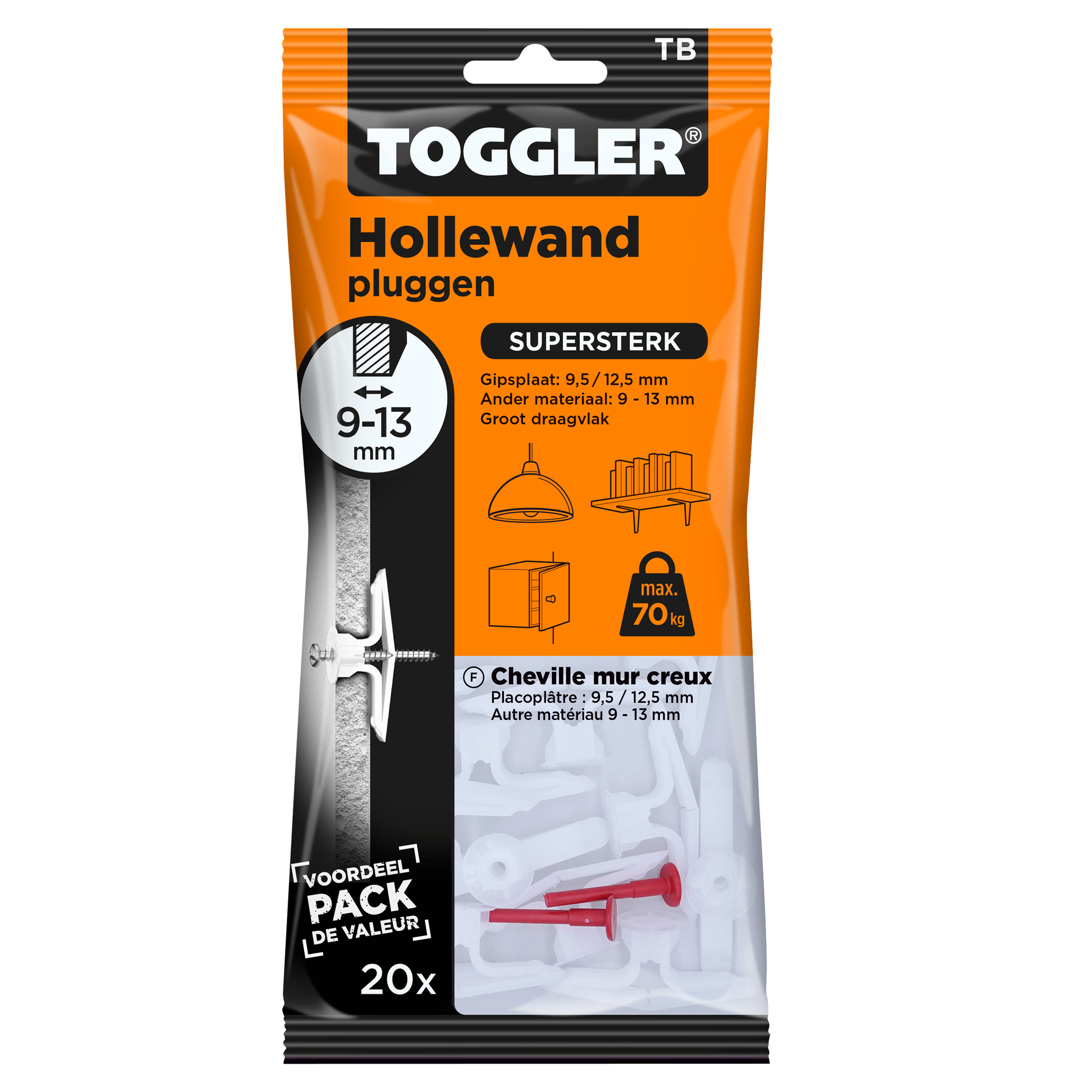 Toggler hollewandplug TB plaatdikte 9-13mm 20st.