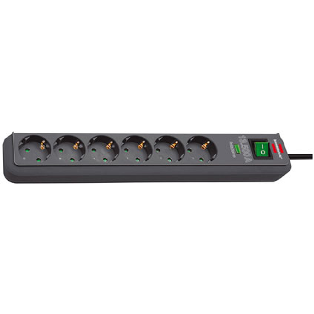 Brennenstuhl stekkerdoos eco-line 13.500A met overspanningsbeveiliging 6-voudig antraciet 1,5m H05VV-F 3G1,5