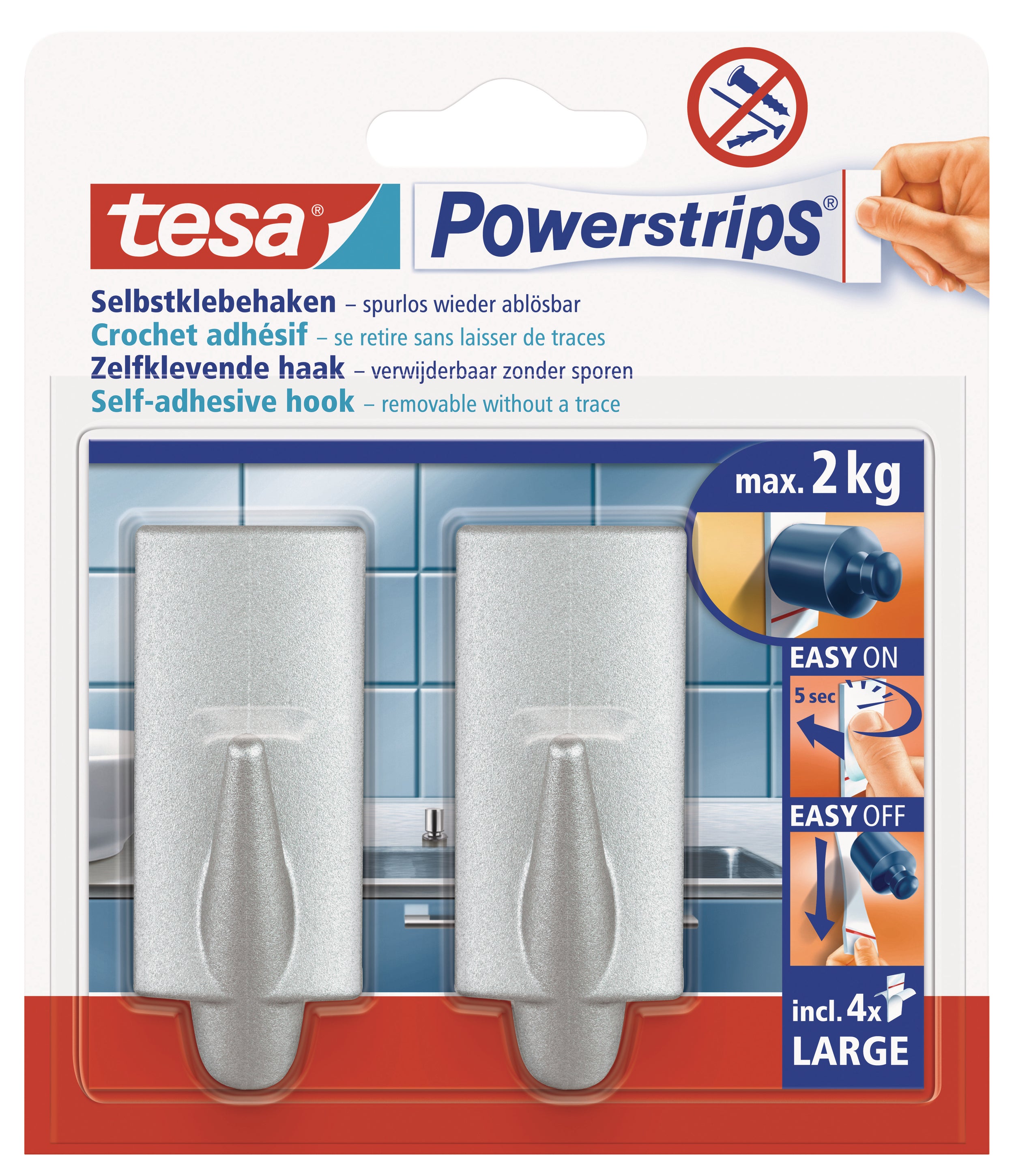 Tesa Powerstrips zelfklevende haak grijs 2kg - 2 stuks