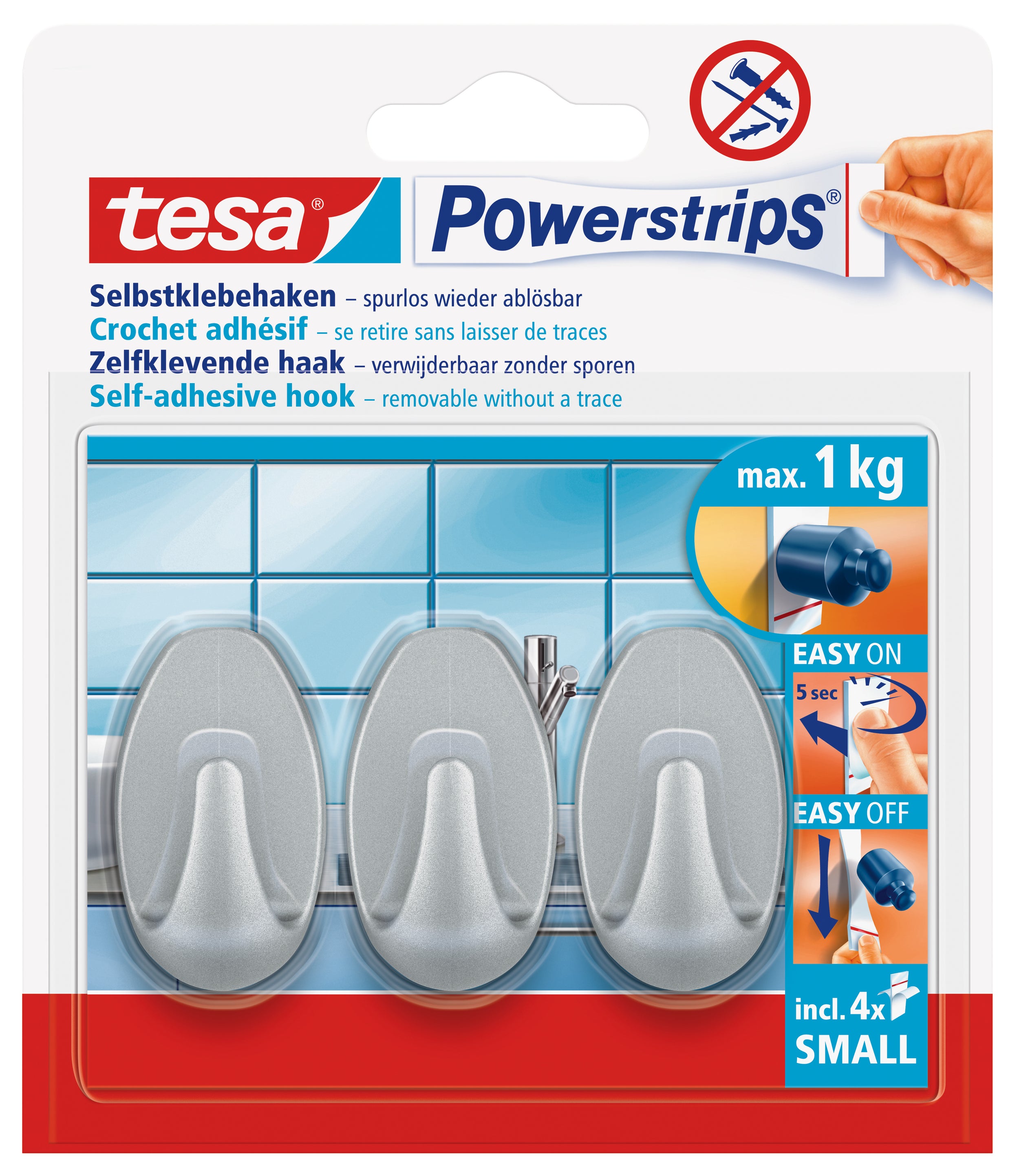 Tesa 3 mini haken ovaal chroom