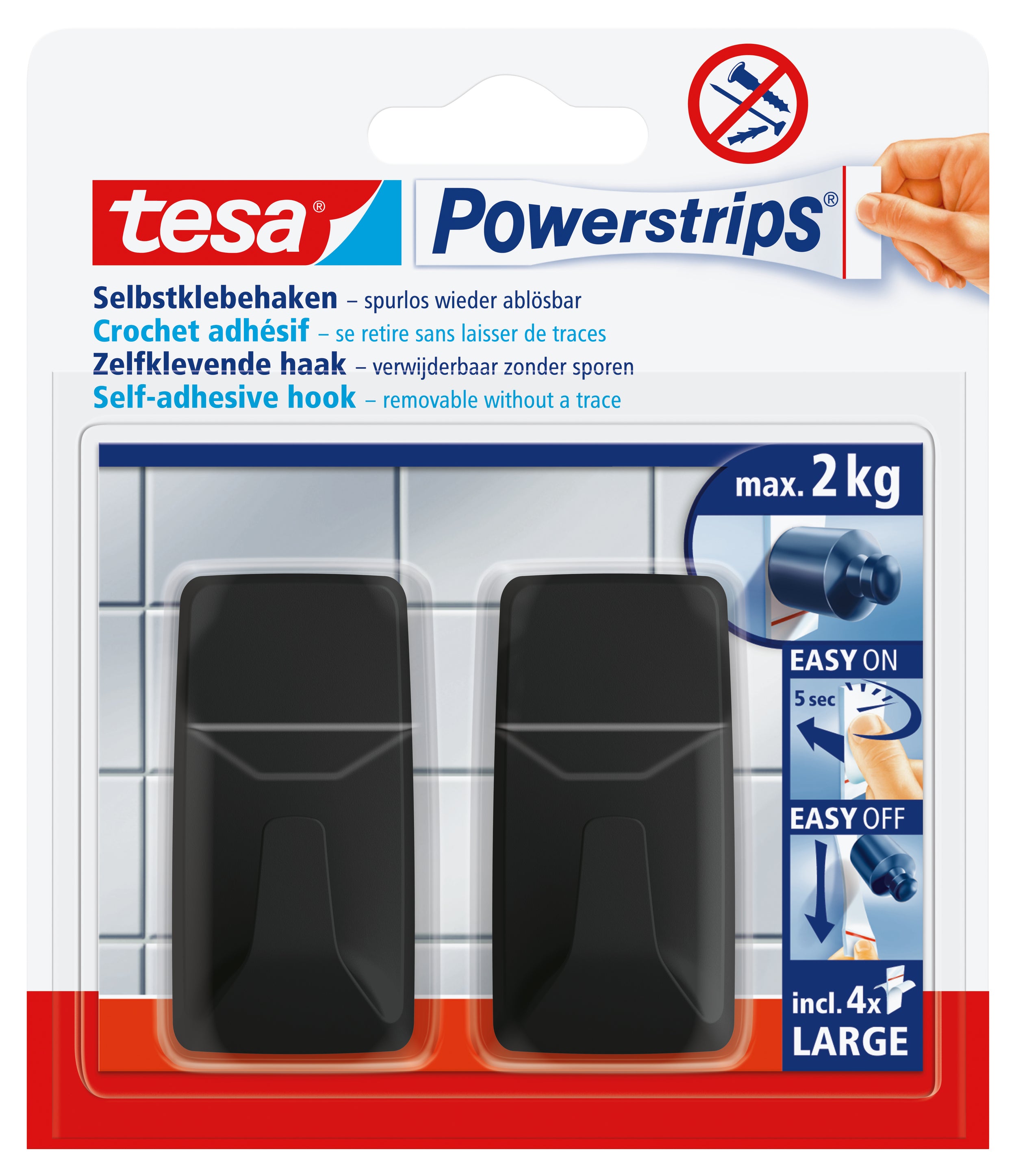 tesa Powerstrips® Haken L rechthoekig zwart