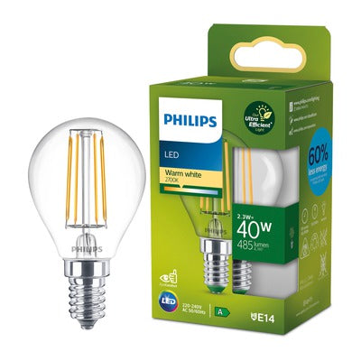Philips Ultra Efficient LED kogellamp Transparant - 40 W - E14 - Warmwit licht