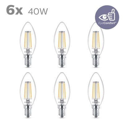 Philips ledfilamentlamp kaars E14 4,3W set van 6