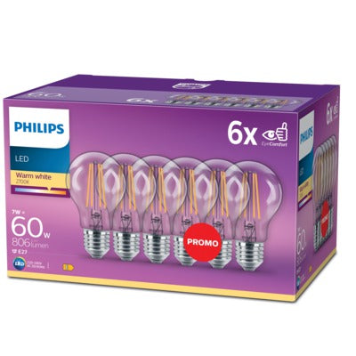 Philips ledlamp Bulb E27 7W set van 6