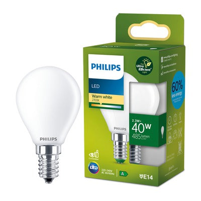 Philips Ultra Efficient LED - Kogellamp - Mat - 40W - E14 fitting - Dimbaar warmwit licht