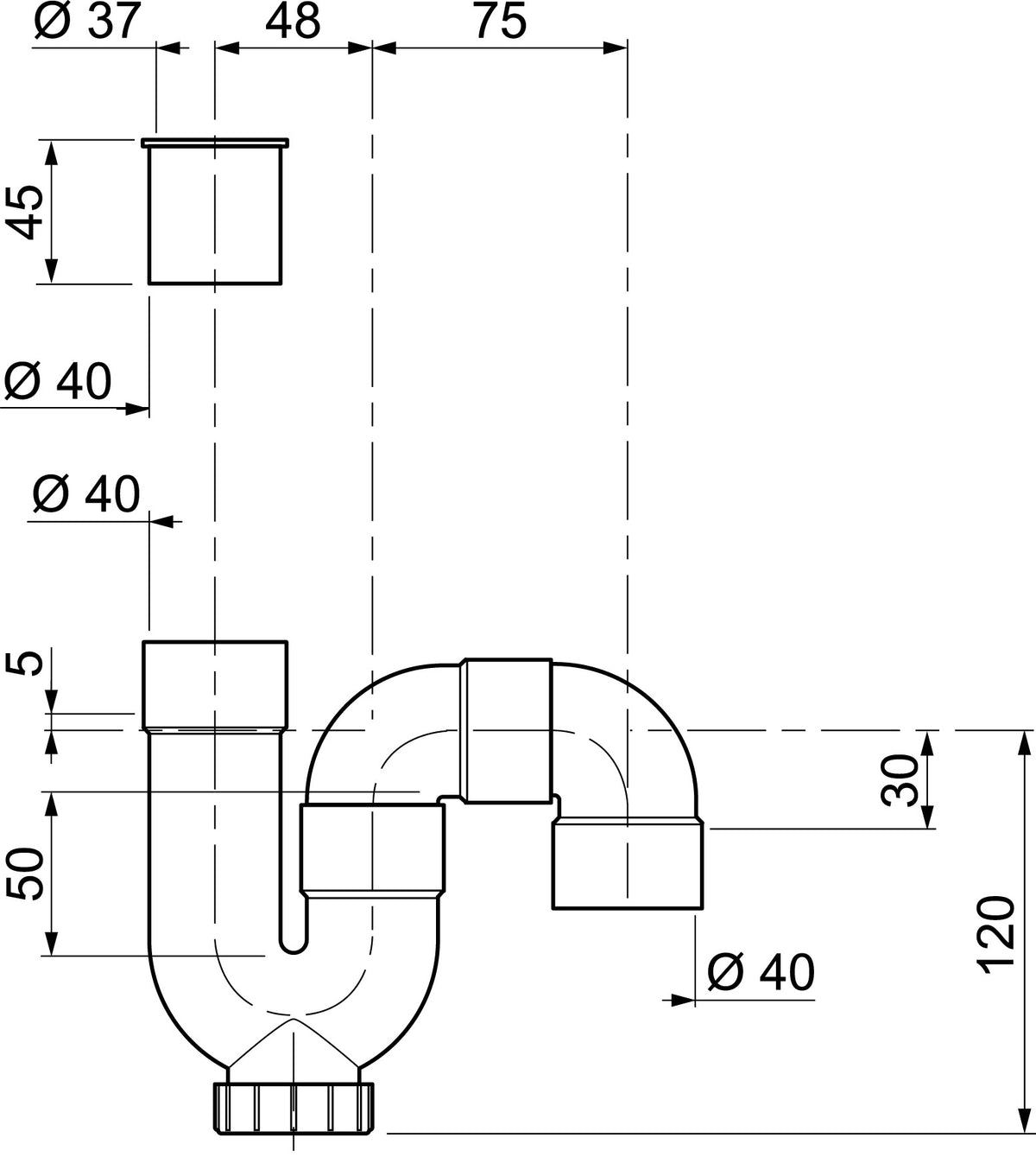 Wirquin spoelbaksifon PVC Ø40mm horitzontale/verticale uitgang