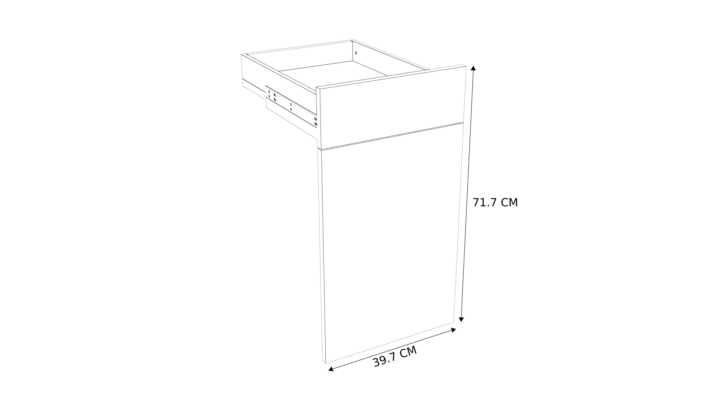 Geheel van 1 deur + 1 lade keukenkast Modulo Nyl opaalwit 40x72cm