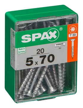 Spax Universele schroef 5x70mm 20st, Voldraad Verzonken kop T-STAR plus T10 S-punt